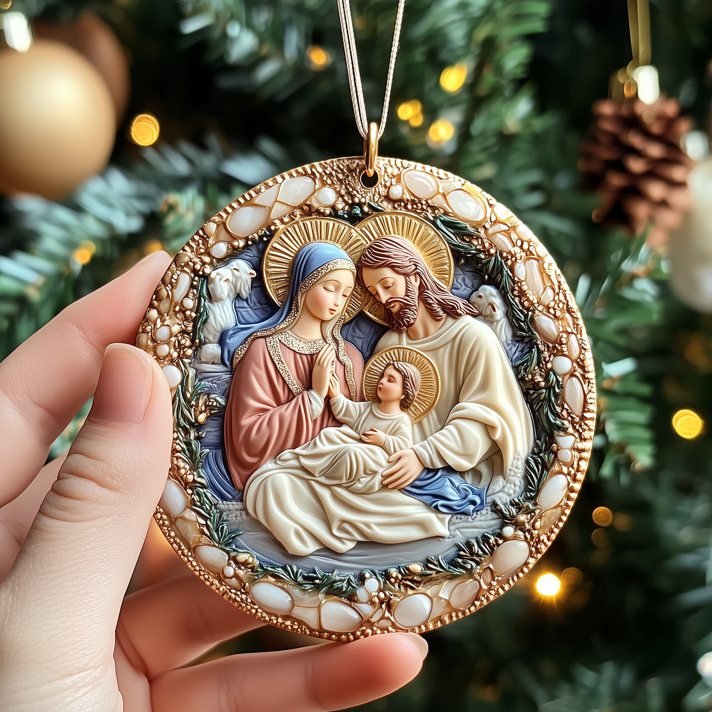 Nativity Scene Mica Ornament Handcrafted Holy Family Christmas Ornament Lovely Holiday Keepsake
