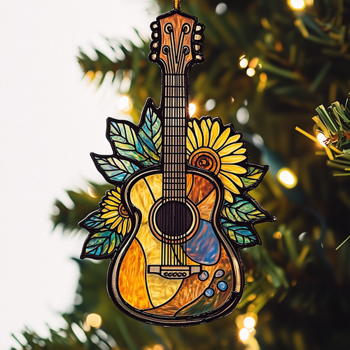 Sunflower Guitar Mica Ornament Artistic Musical Christmas Ornament Lovely Holiday Gift For Family