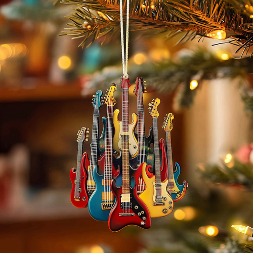 Electric Guitar Mica Ornament Rock Music Christmas Ornament Festive Holiday Gift For Music Lovers