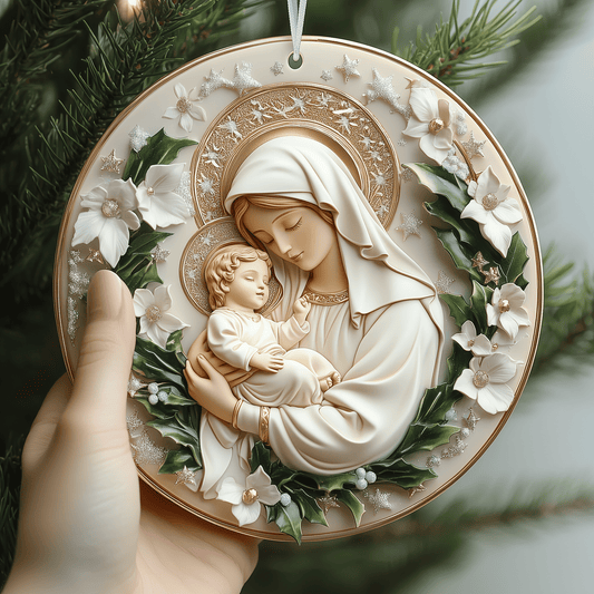 Virgin Mary And Baby Jesus Mica Ornament Blessed Holy Family Christmas Ornament Beautiful Home Decor