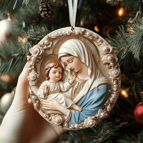 Virgin Mary And Baby Jesus Mica Ornament Sacred Christmas Ornament Religious Holiday Decoration Gift