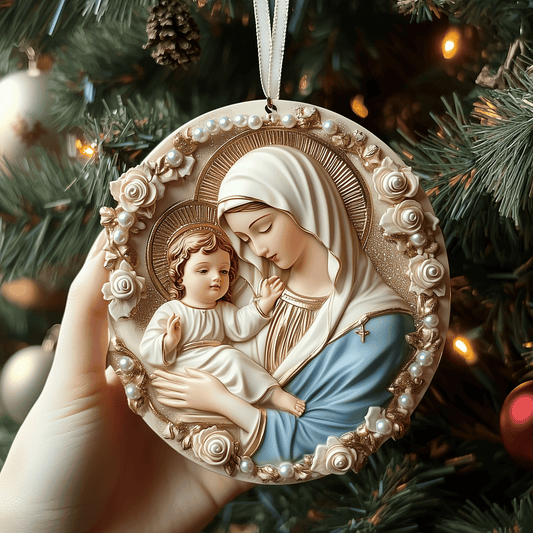 Virgin Mary And Baby Jesus Mica Ornament Sacred Christmas Ornament Religious Holiday Decoration Gift