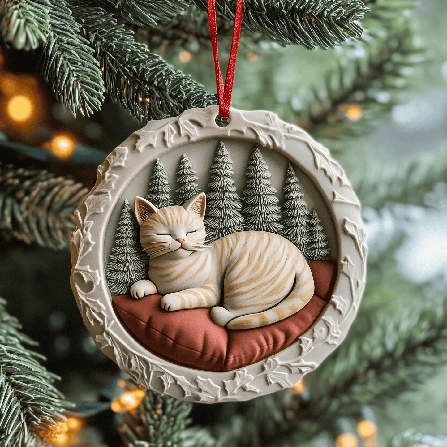 Sleeping Cat Mica Ornament Adorable Pet Christmas Ornament Lovely Gift For Cat Lovers
