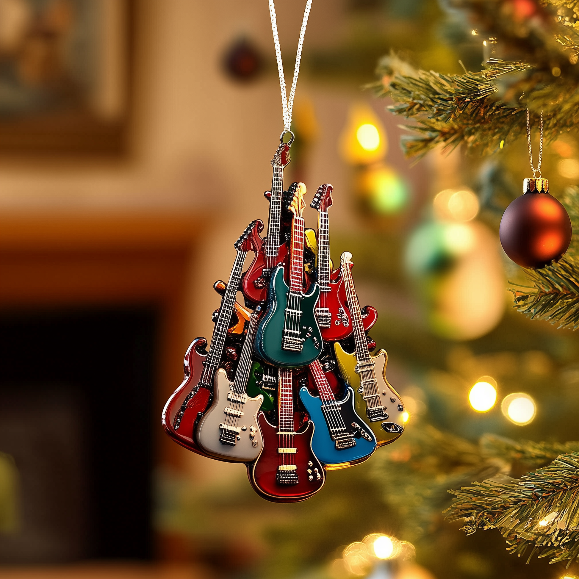 Electric Guitar Mica Ornament Vibrant Music Lover Christmas Ornament Beautiful Gift For Musicians