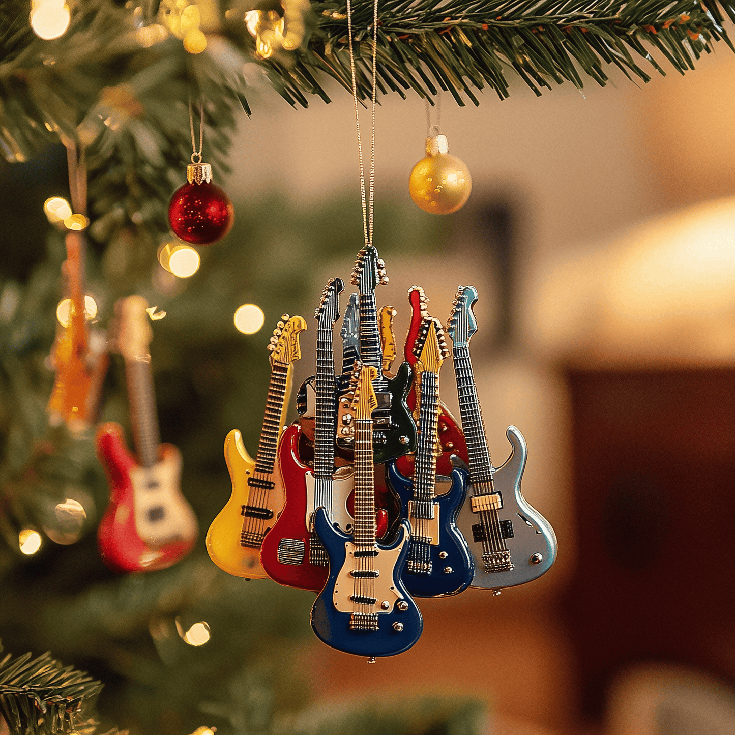 Electric Guitar Mica Ornament Handcrafted Guitar Christmas Ornament Beautiful Gift For Guitarist