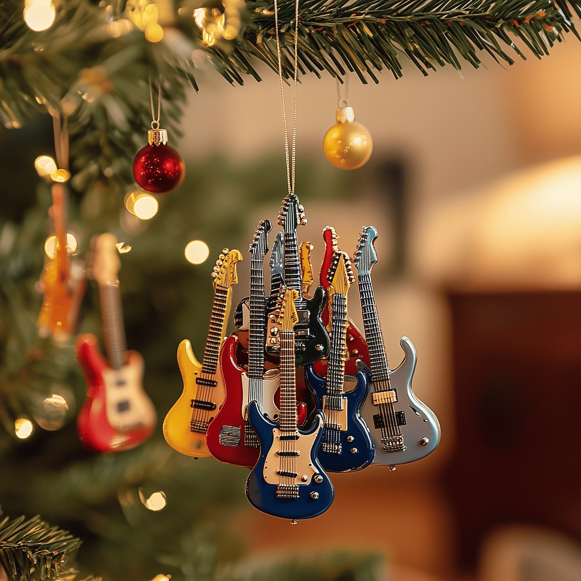 Electric Guitar Mica Ornament Handcrafted Guitar Christmas Ornament Beautiful Gift For Guitarist