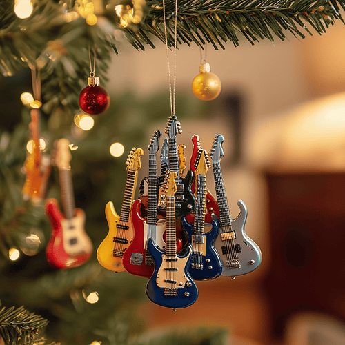 Electric Guitar Mica Ornament Handcrafted Guitar Christmas Ornament Beautiful Gift For Guitarist