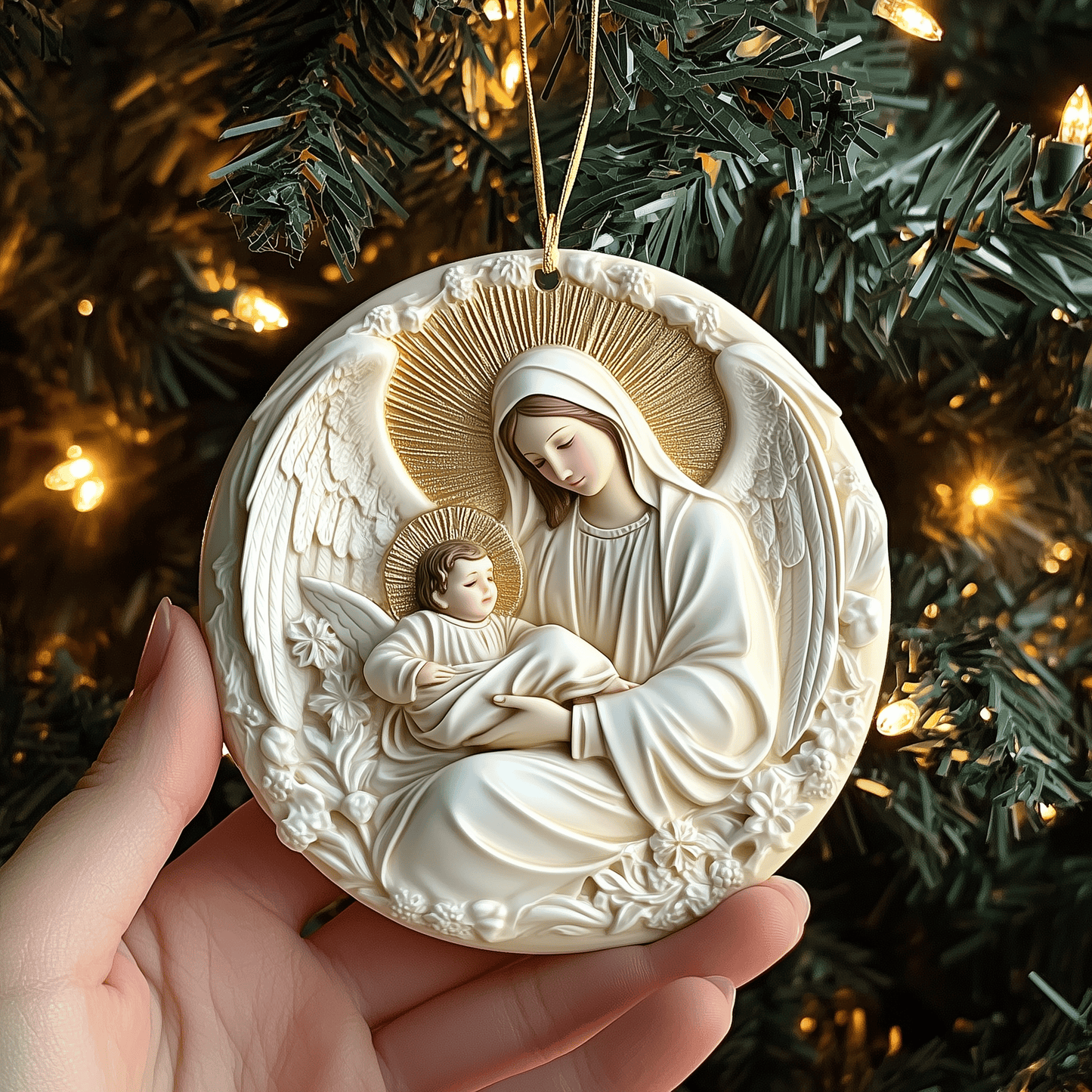 Mary And Baby Jesus Mica Ornament Sacred Christmas Ornament Religious Holiday Gift For Believers
