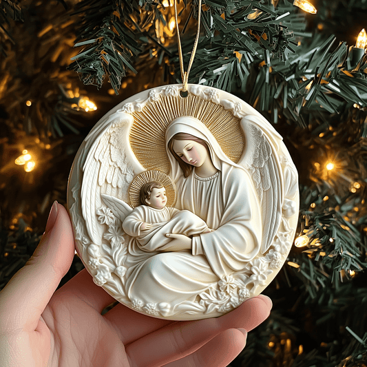 Mary And Baby Jesus Mica Ornament Sacred Christmas Ornament Religious Holiday Gift For Believers