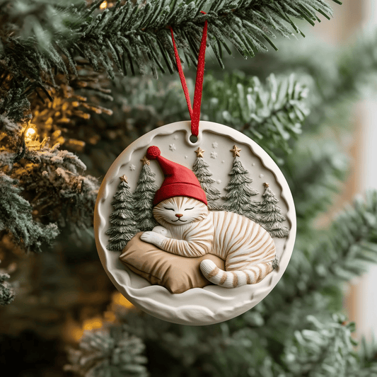 Sleeping Cat Mica Ornament Handcrafted Kitty Design Christmas Ornament Perfect Gift For Cat Lovers