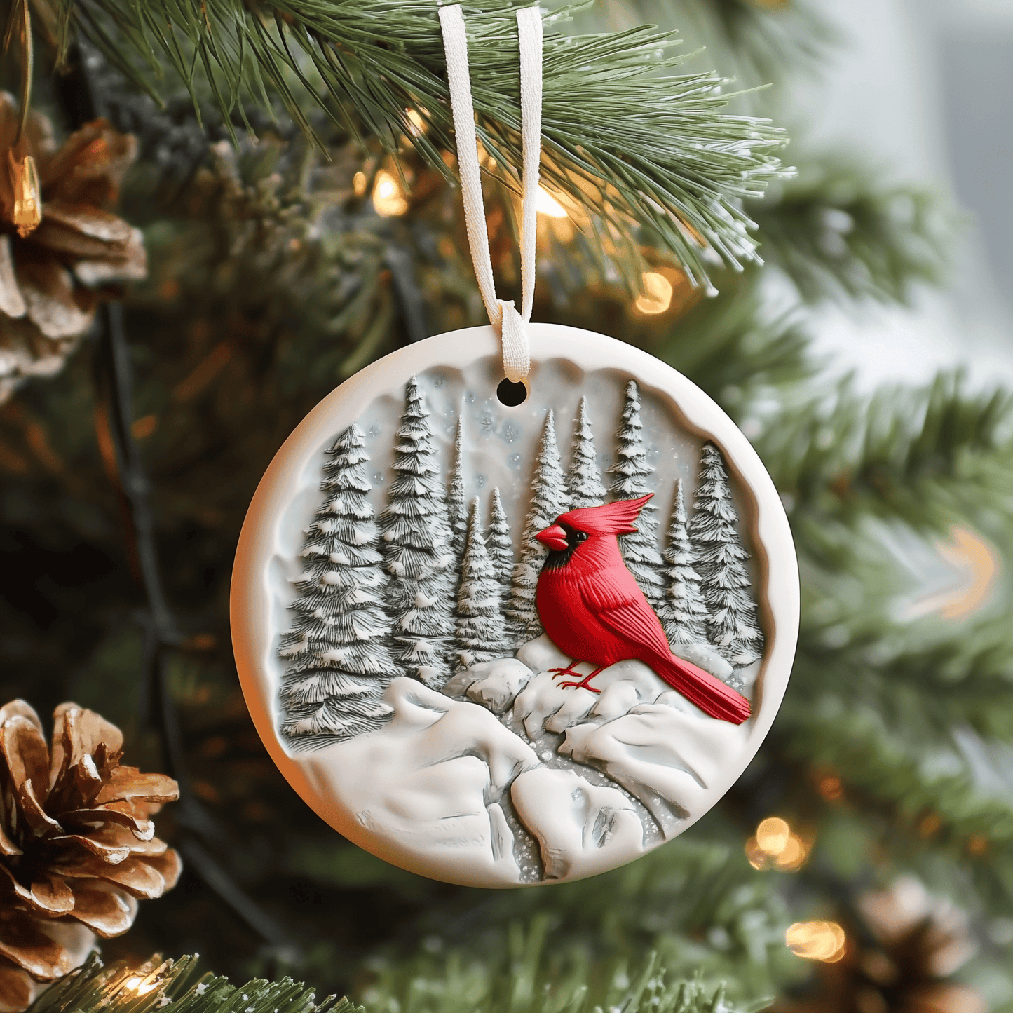 Red Cardinal Mica Ornament Handcrafted Bird Design Christmas Ornament Gift For Bird Lovers