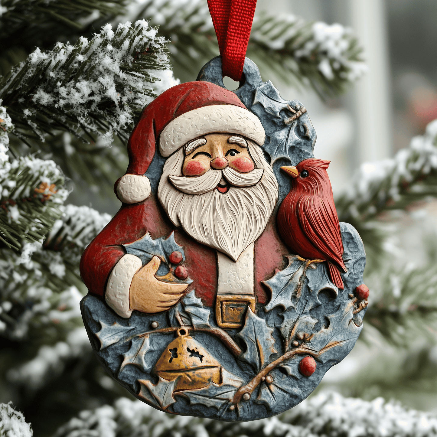 Santa With Cardinal Mica Ornament Classic Santa Christmas Ornament Beautiful Holiday Home Decoration