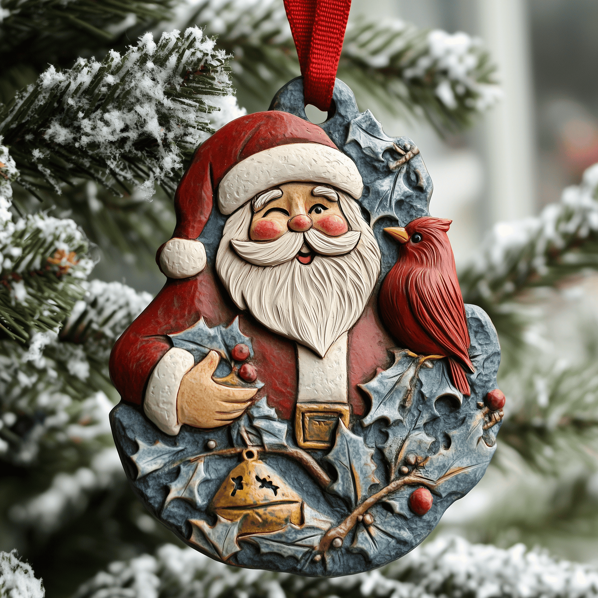 Santa With Cardinal Mica Ornament Classic Santa Christmas Ornament Beautiful Holiday Home Decoration