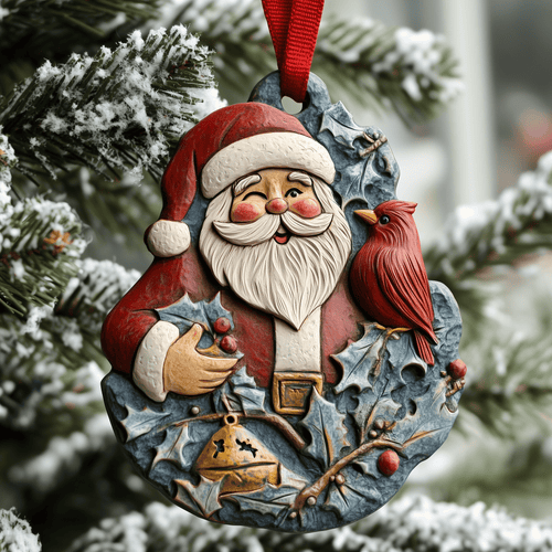 Santa With Cardinal Mica Ornament Classic Santa Christmas Ornament Beautiful Holiday Home Decoration