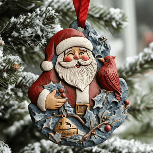 Santa With Cardinal Mica Ornament Classic Santa Christmas Ornament Beautiful Holiday Home Decoration