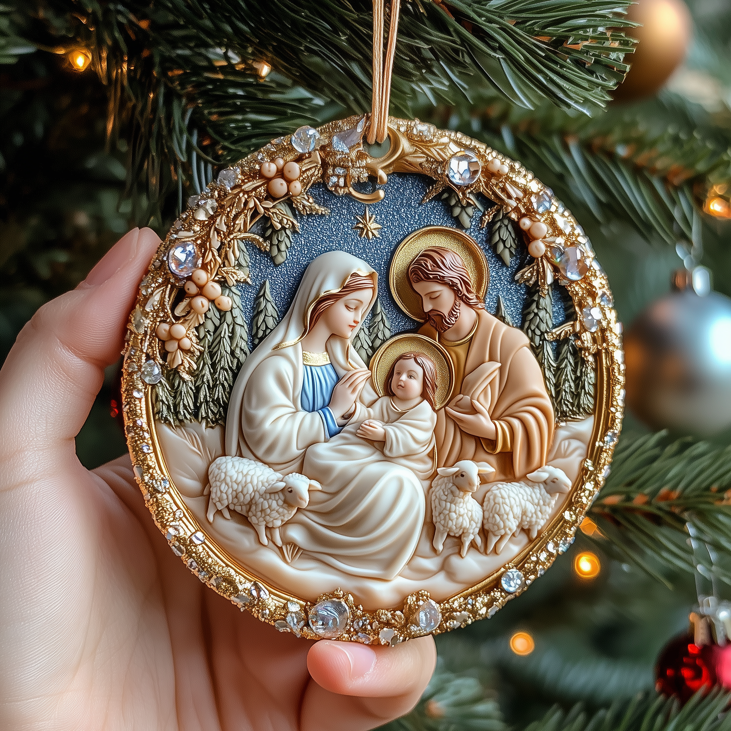 Nativity Scene Mica Ornament Sacred Christmas Ornament Beautiful Religious Holiday Home Decoration