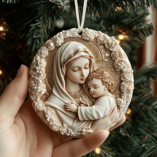 Maria And Baby Jesus Mica Ornament Holy Family Christmas Ornament Religious Holiday Decoration Gift