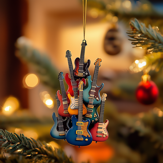 Electric Guitar Mica Ornament Artistic Guitar Design Christmas Ornament Beautiful Gift For Guitarist