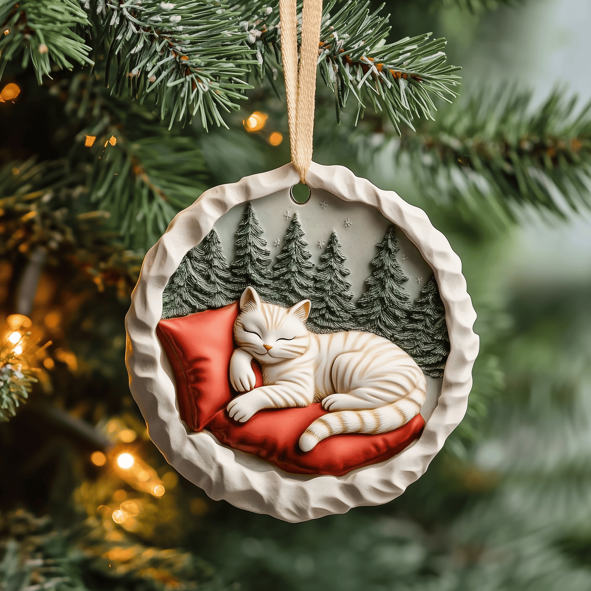 Sleeping Cat Mica Ornament Cozy Sleeping Kitty Christmas Ornament Beautiful Gift For Cat Lovers