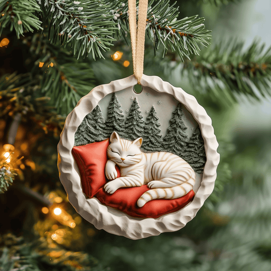 Sleeping Cat Mica Ornament Cozy Sleeping Kitty Christmas Ornament Beautiful Gift For Cat Lovers