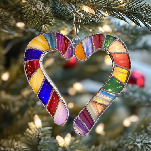 Love Symbol Rainbow Candy Canes Mica Ornament Vibrant Sweet Christmas Ornament Unique Holiday Gift