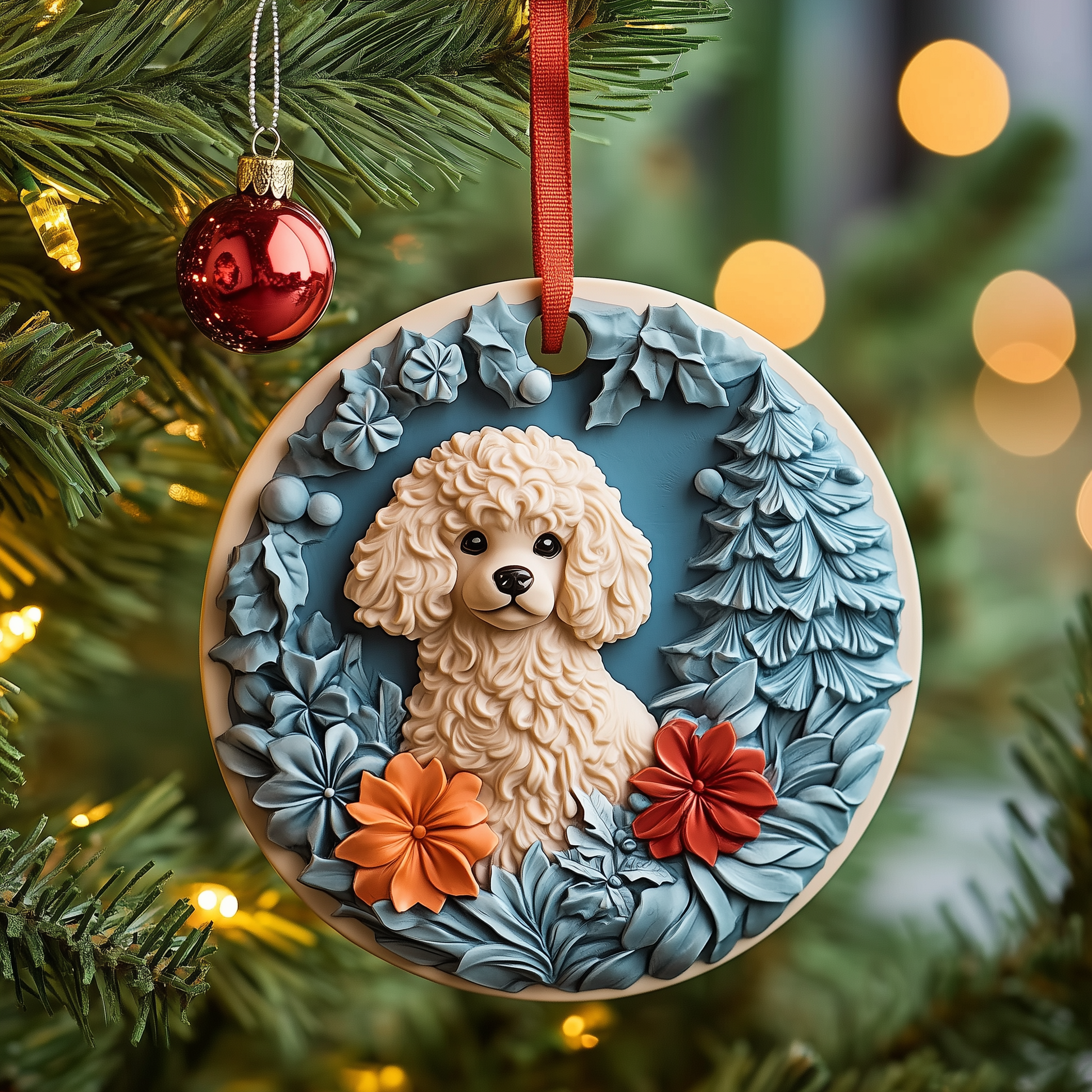 Poodle Mica Ornament Charming Dog Design Christmas Ornament Gift For Pet Lovers Family