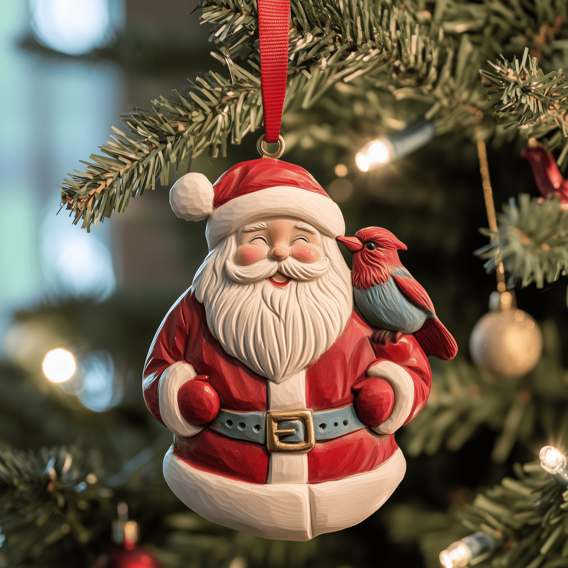 Santa With Cardinal Mica Ornament Merry Santa Christmas Ornament Beautiful Holiday Gift For Family