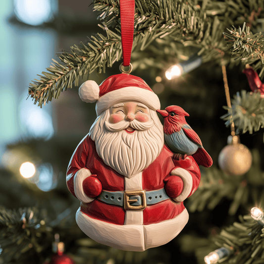Santa With Cardinal Mica Ornament Merry Santa Christmas Ornament Beautiful Holiday Gift For Family