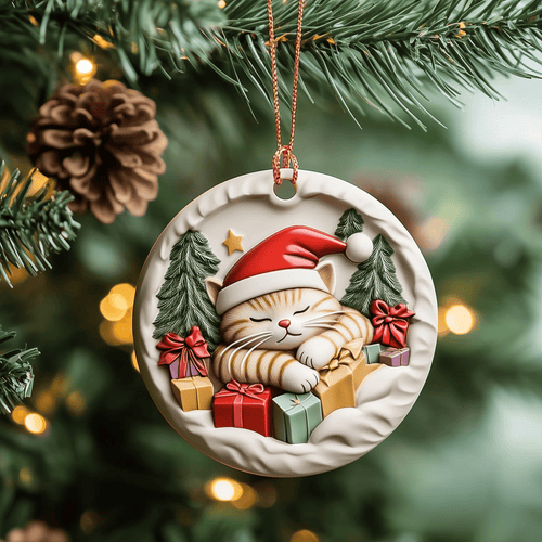 Sleeping Cat Mica Ornament Peaceful Kitty Christmas Ornament Gift For Cat Lovers