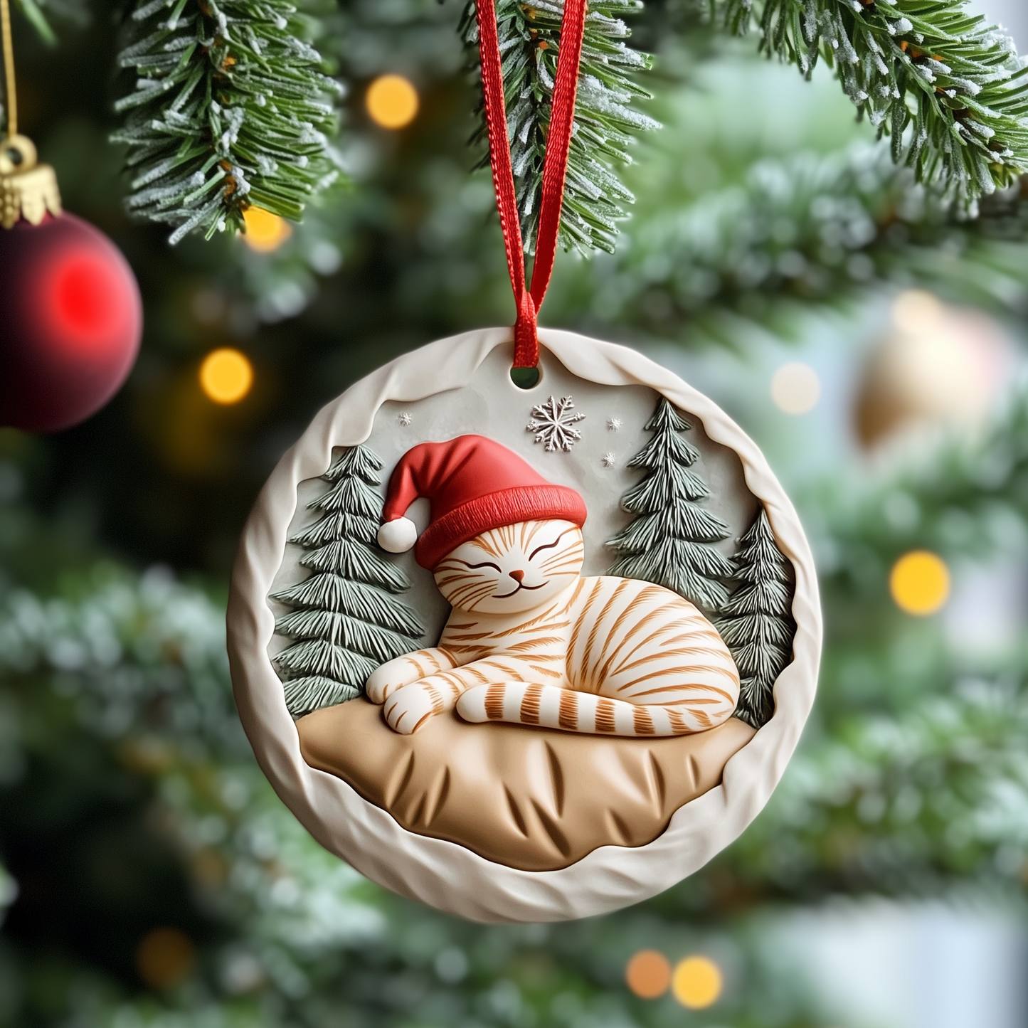Sleeping Cat Mica Ornament Lovely Cat Christmas Ornament Thoughtful Holiday Gift For Pet Owners