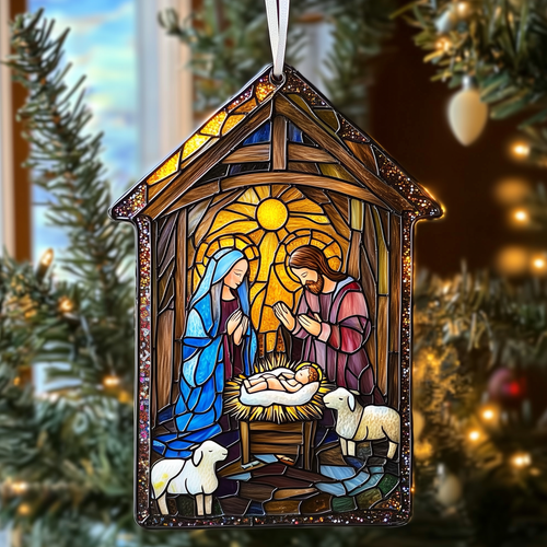 Nativity Mica Ornament Holy Night Christmas Ornament Beautiful Religious Holiday Keepsake Gift