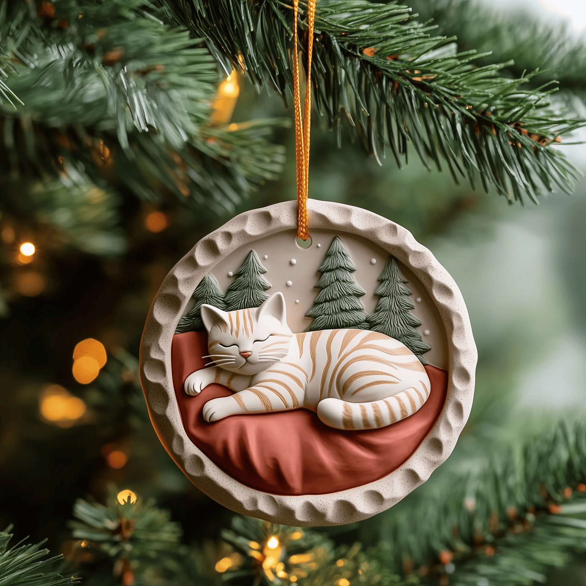 Sleeping Cat Mica Ornament Cute Cat Christmas Ornament Perfect Holiday Gift For Cat Lovers