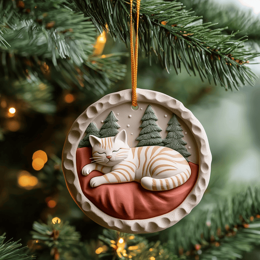 Sleeping Cat Mica Ornament Cute Cat Christmas Ornament Perfect Holiday Gift For Cat Lovers