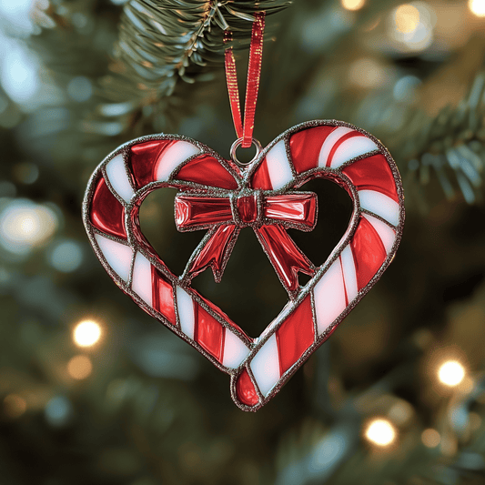 Love Symbol Candy Canes Mica Ornament Festive Candy Cane Christmas Ornament Perfect Holiday Decor