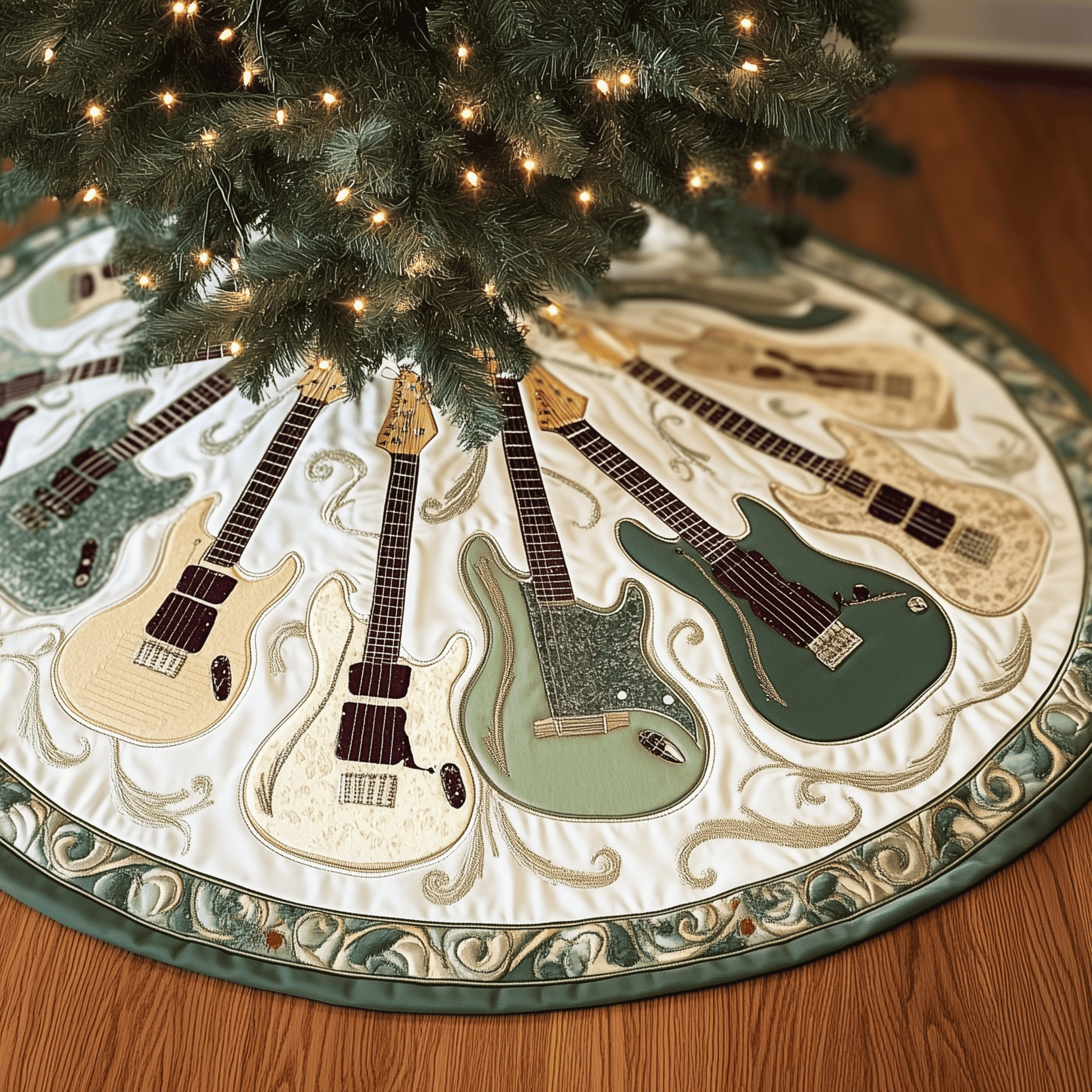 Cheerful Swirl Guitars Quilted Tree Skirt GFTOTL1118