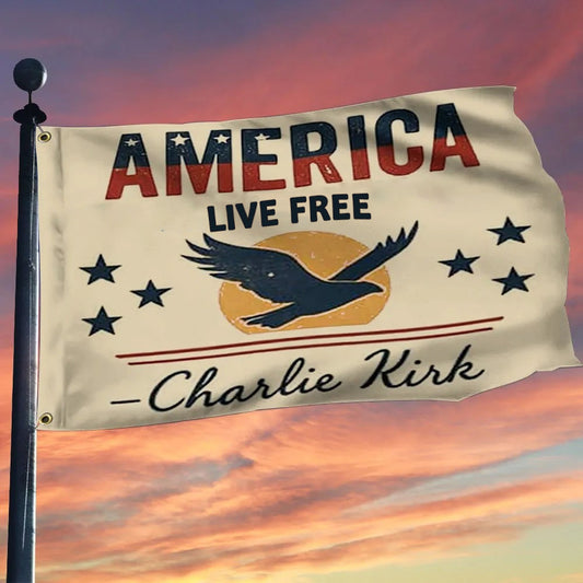 Eagle America Live Free Flag Charlie Kirk Patriotic Outdoor Banner Gifts For Fans - Pvr