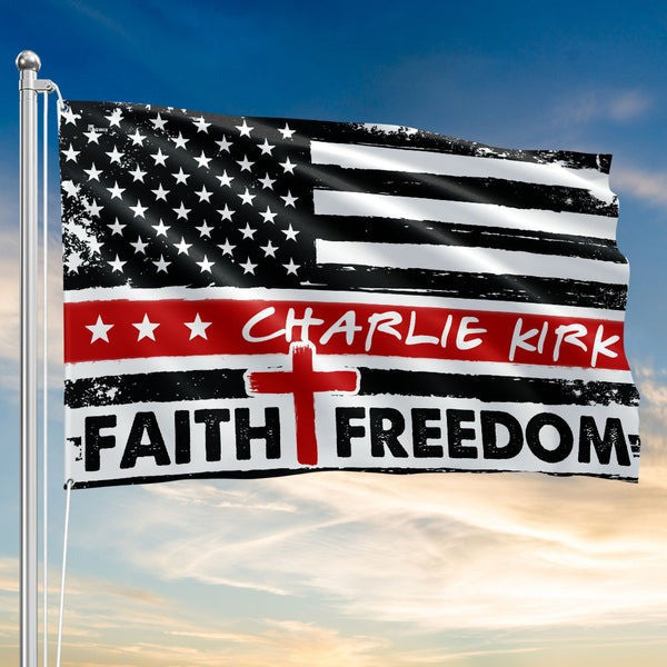 Charlie Kirk Freedom Flag Christian Faith Cross Patriotic America Presents For Supporters - Pvr