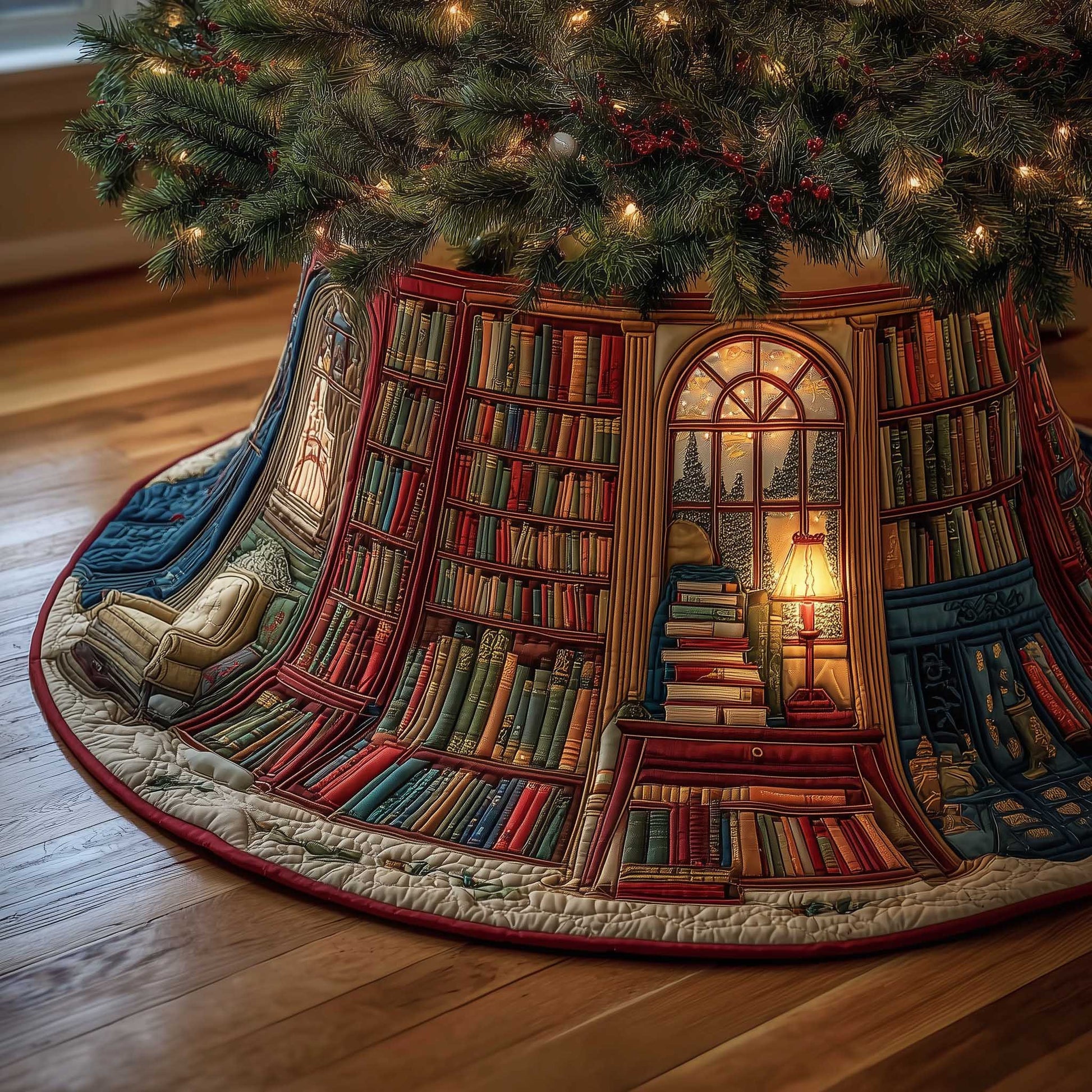Cozy Book Quilted Tree Skirt Great Cozy Themed Decoration Gifts For Him