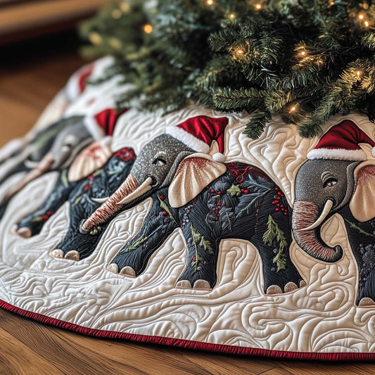 Safari Holiday Quilted Tree Skirt Elephant With Santa Hat Cute Elephant Gifts For Women - Pvr