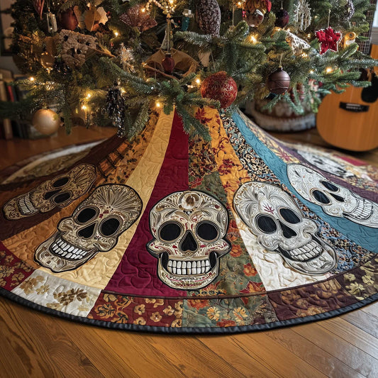 Mystic Skull Quilted Tree Skirt Cool Skull Gifts For Men's Tree Decoration