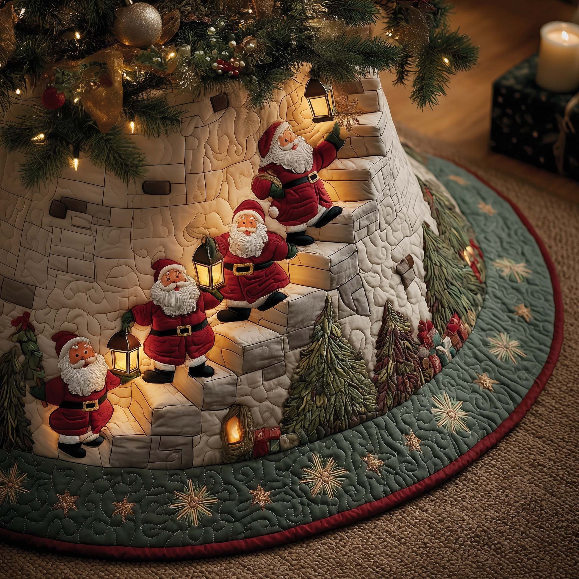 Climbing Santa Quilted Tree Skirt Cute Decoration Gifts For Santa Lovers
