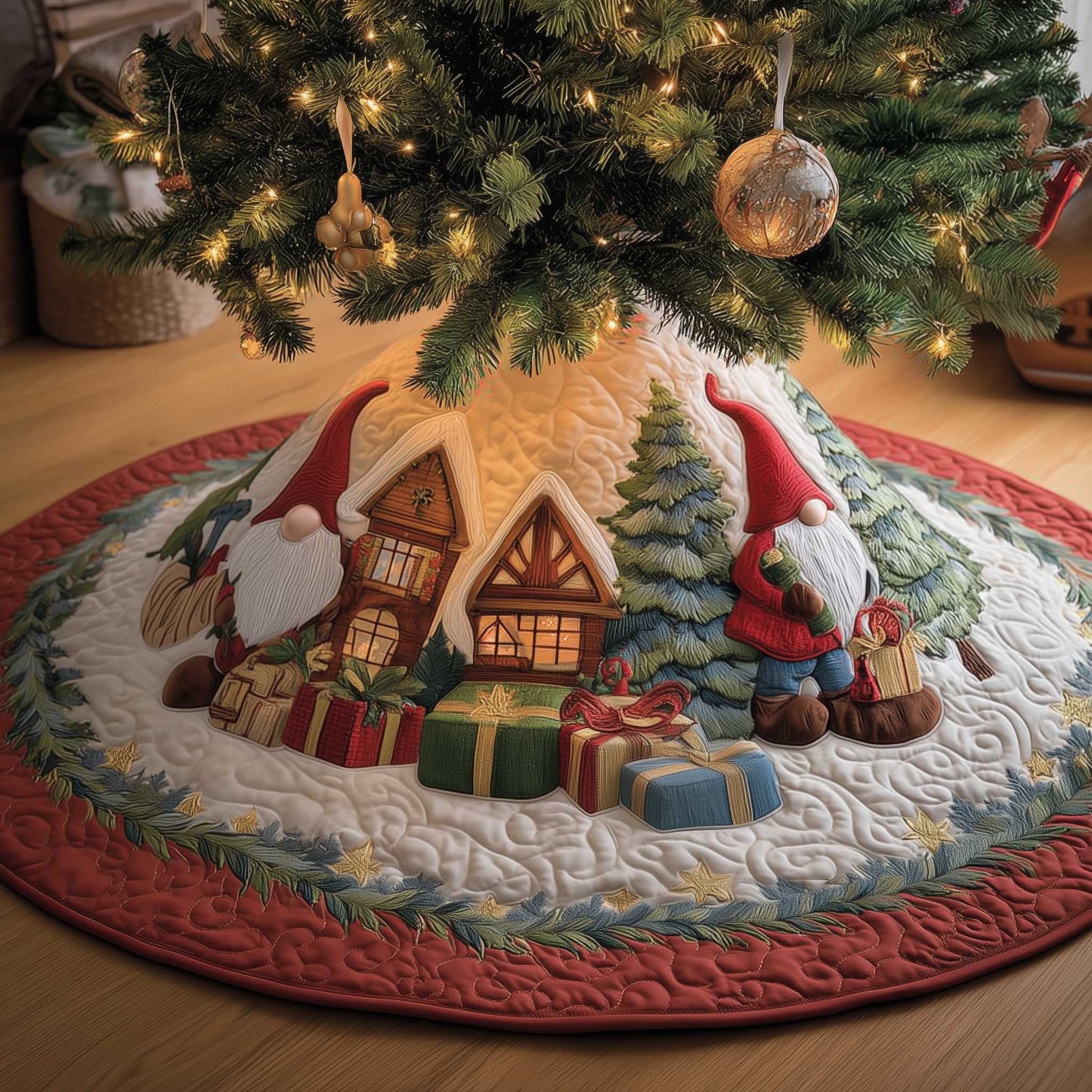 Snowy Gnome Quilted Tree Skirt Gnome Lovers Awesome Merch Gifts Ideas