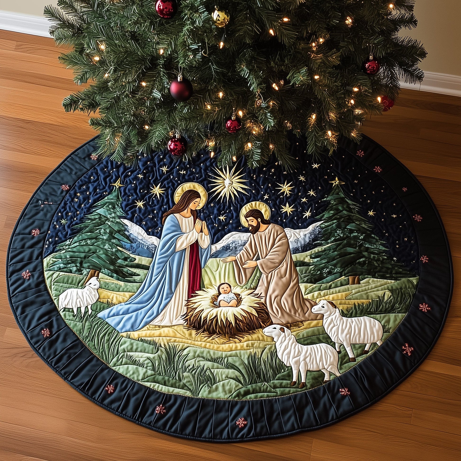 Nativity Scene Quilted Tree Skirt Christian Women Great Faith Decor Ideas