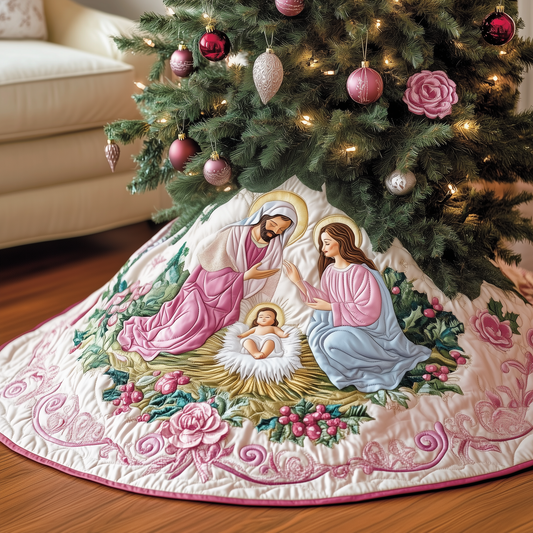 Nativity Scene Quilted Tree Skirt Faith Present For Family 2025 Holiday Decoration