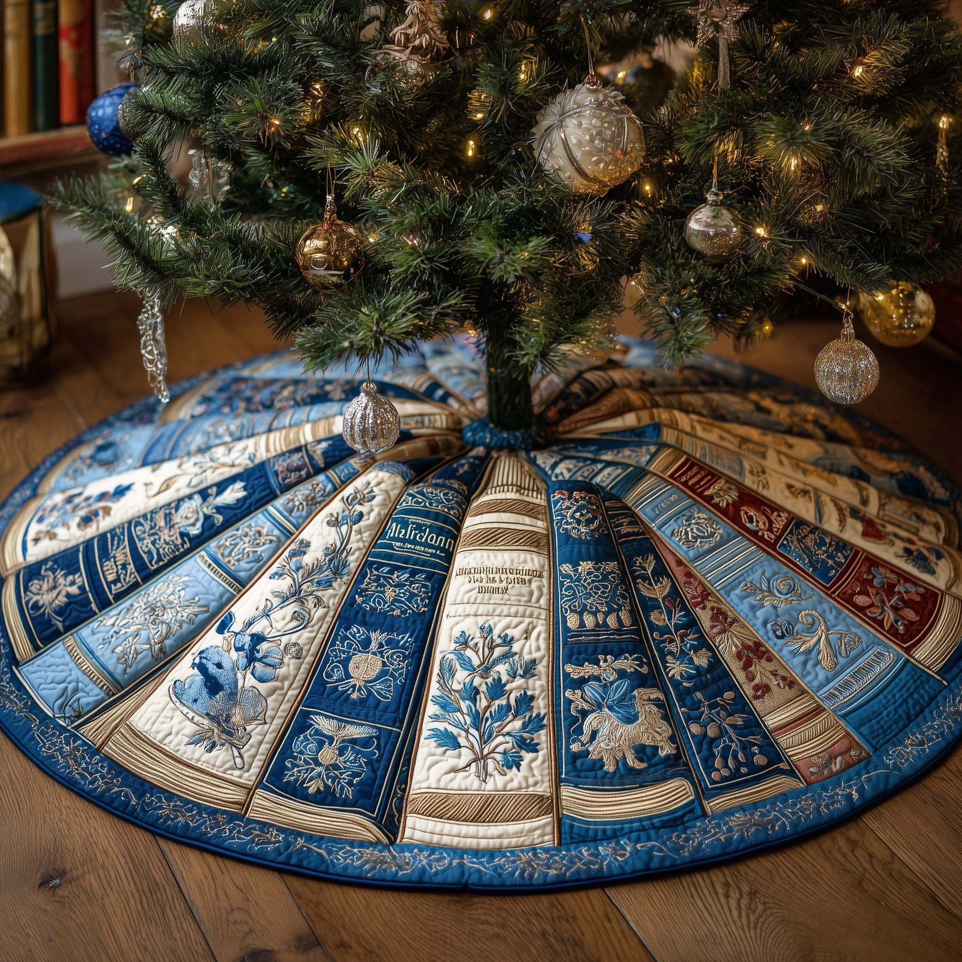 Bookish Holiday Quilted Tree Skirt Beautiful Tree Decoration Gifts Items For Book Lovers
