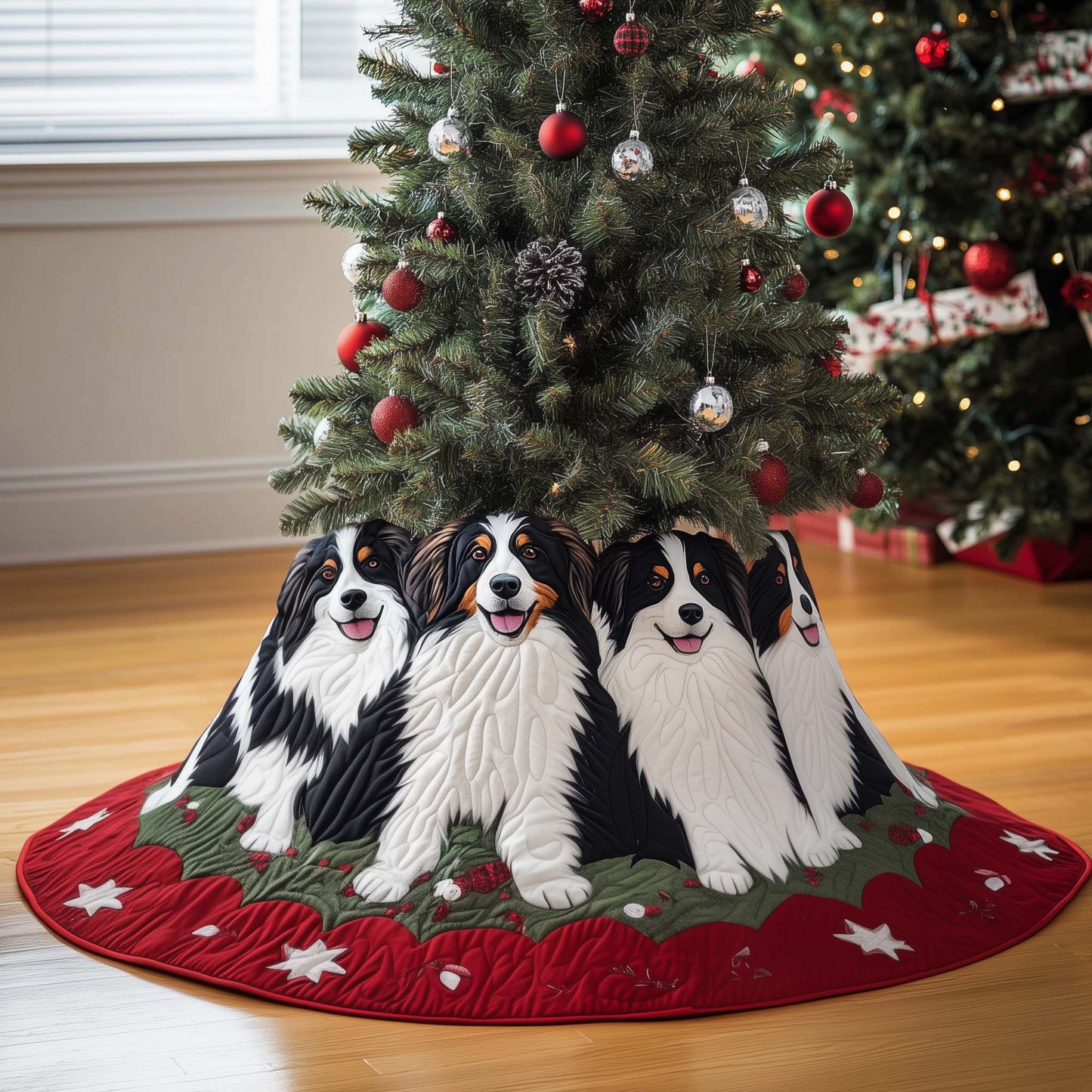 Border Collie Quilted Tree Skirt Holiday Living Decorations Border Collie Gifts For Her - Pvr