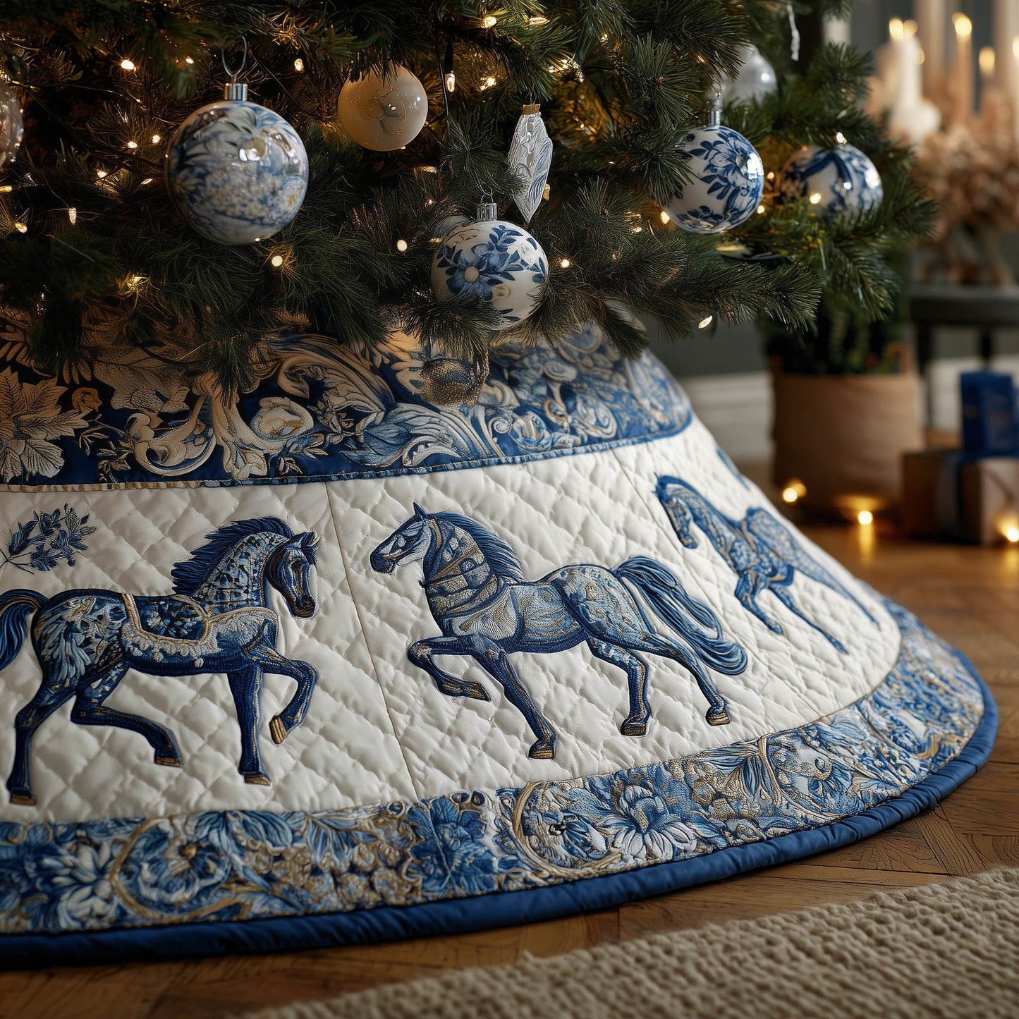 Horse Quilted Tree Skirt Horse Lovers Best Tree Decoration Merch Ideas