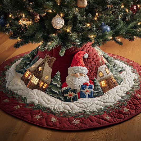 Snowy Gnome Quilted Tree Skirt 2025 Holiday Decoration Items For Gnome Lovers