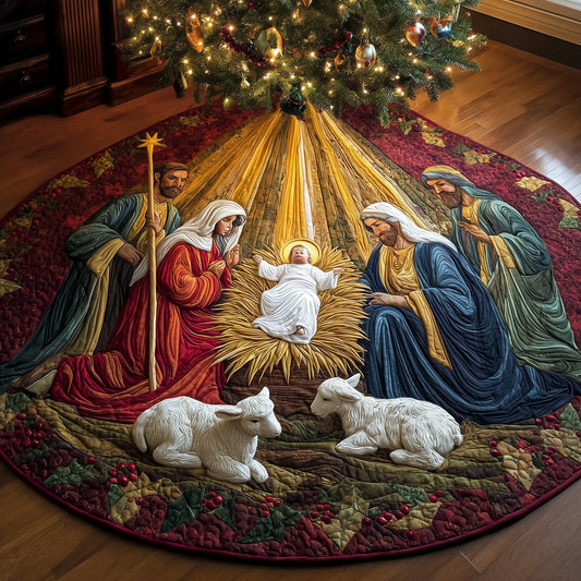 Nativity Scene Quilted Tree Skirt Religious Gifts For Christian Family Tree Decoration
