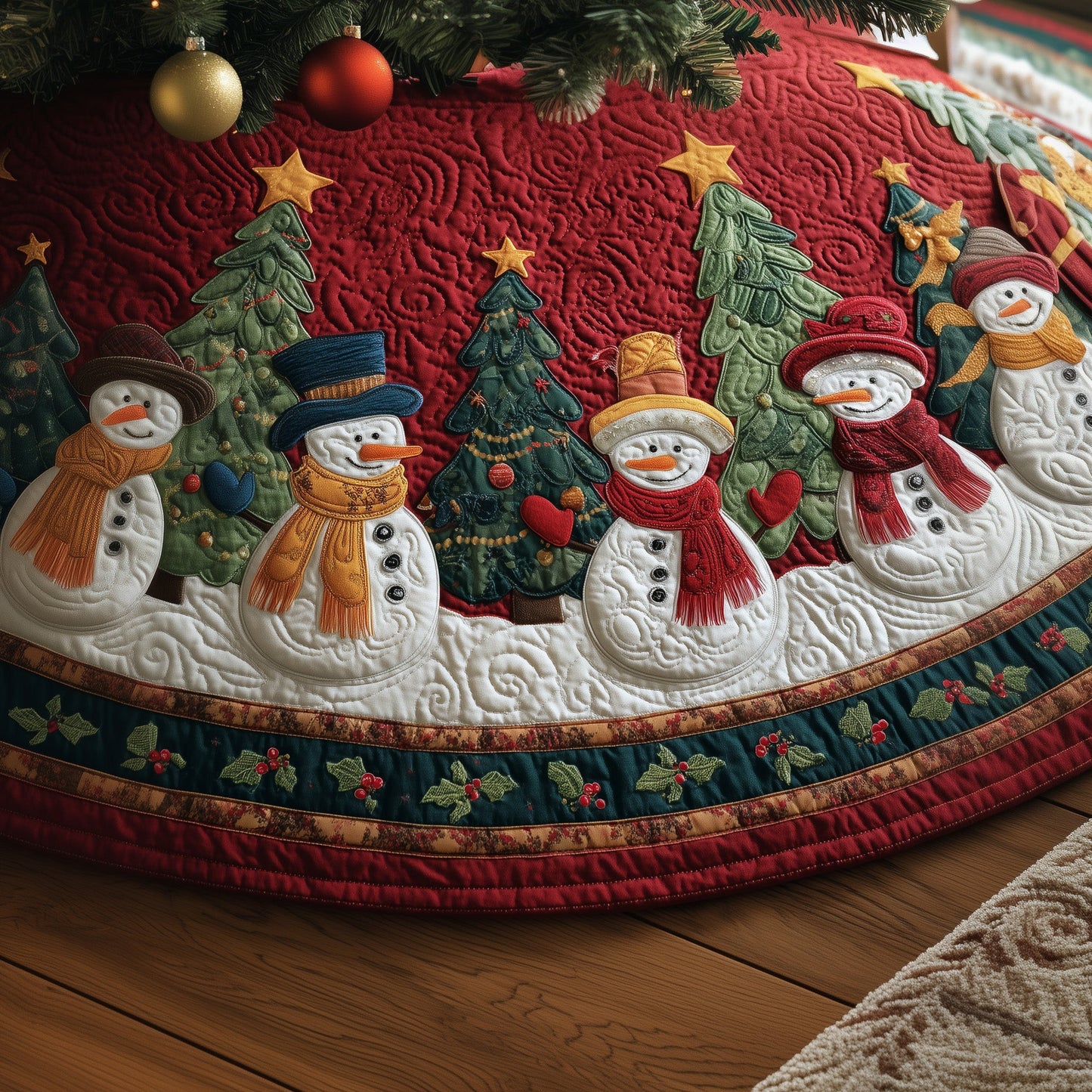Snowman Quilted Tree Skirt Pretty Decoration Gifts Ideas For Snowman Lovers